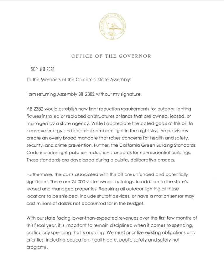 Newsom Vetoes California Light Pollution Bill lightED